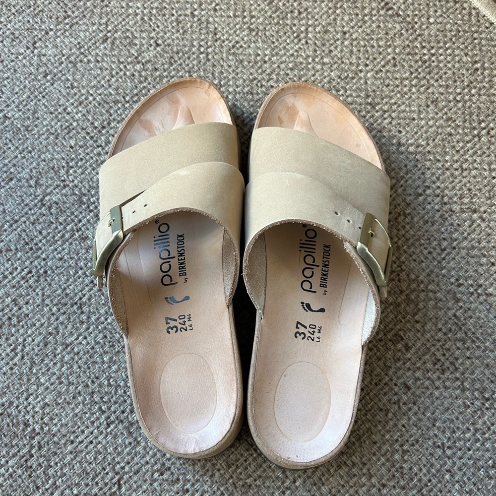 Papillio Light Beige Single-Band Buckle Clog Mules